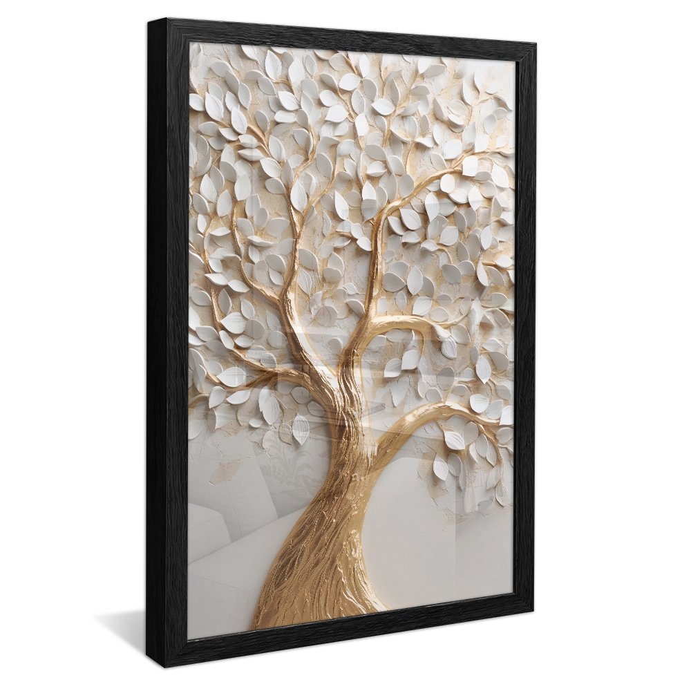 Gold Tree with White Petals Canvas