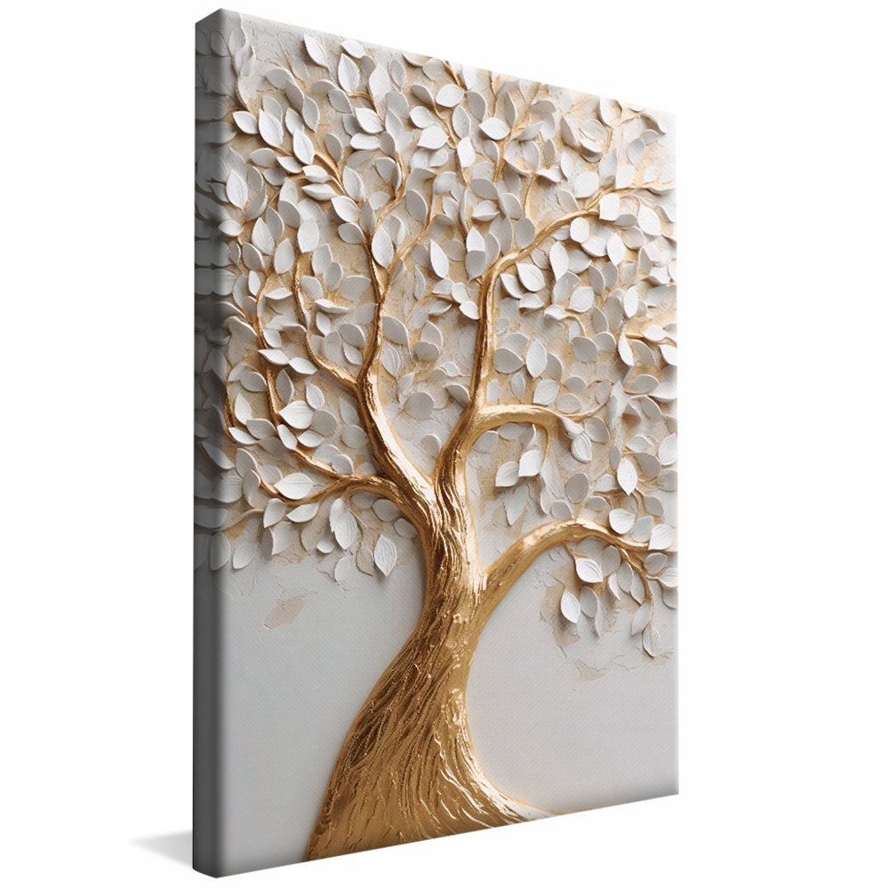 Gold Tree with White Petals Canvas