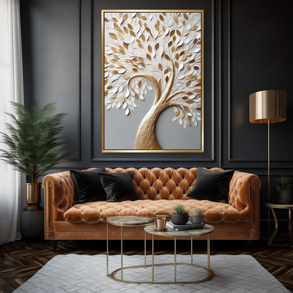 Gold Tree with White Petals V26 Canvas