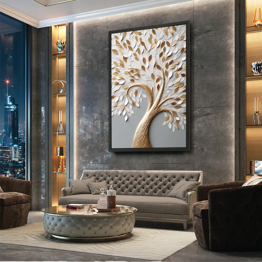 Gold Tree with White Petals V26 Canvas