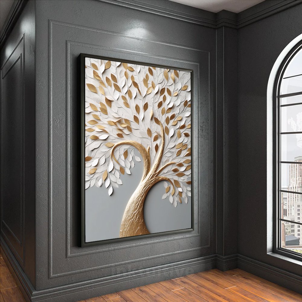 Gold Tree with White Petals V26 Canvas