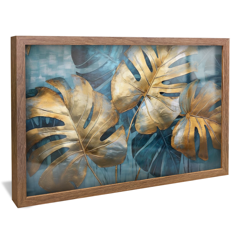 Gold and Blue Leaves V955 Canvas