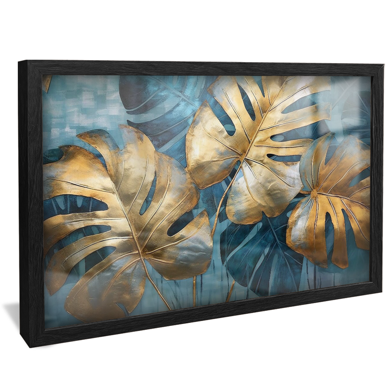 Gold and Blue Leaves V955 Canvas