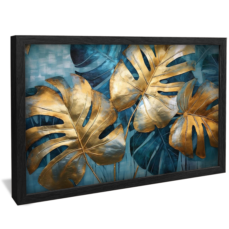 Gold and Blue Leaves V955 Canvas