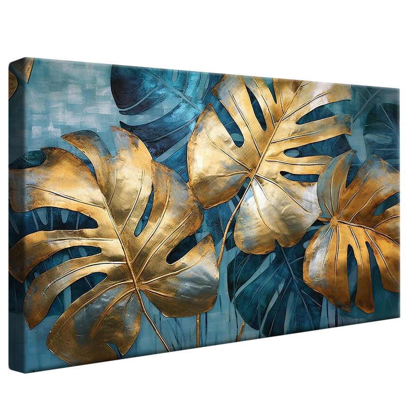 Gold and Blue Leaves V955 Canvas