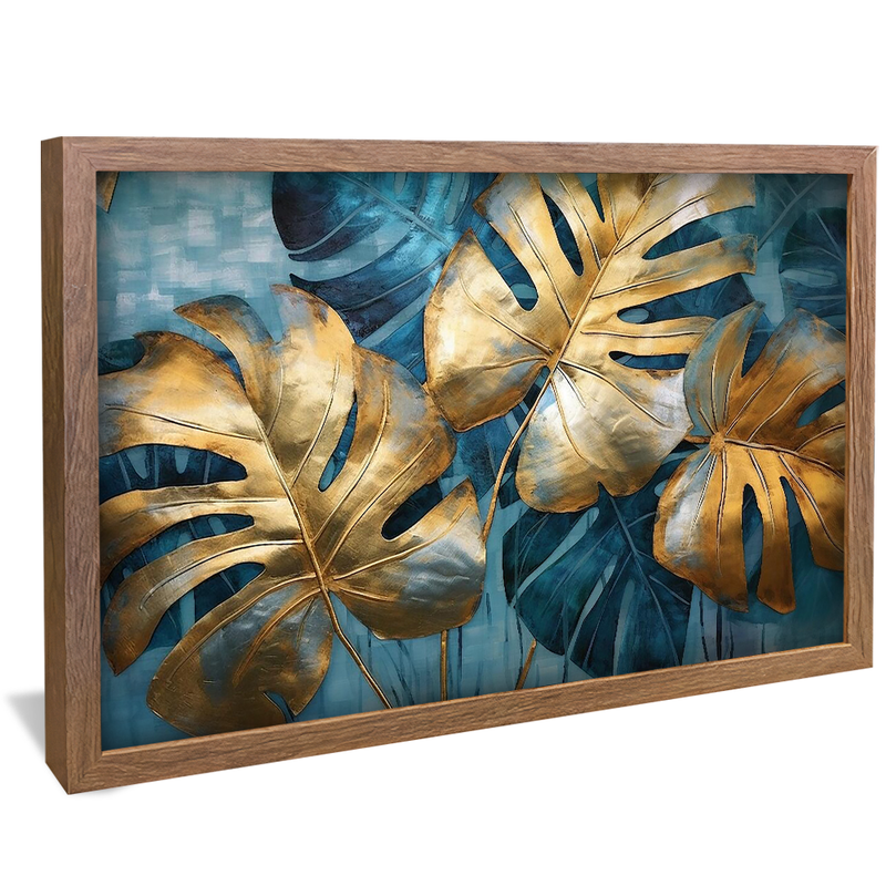 Gold and Blue Leaves V955 Canvas