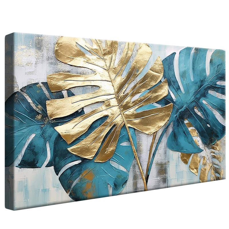 Golden Blue Leaves V965 Canvas