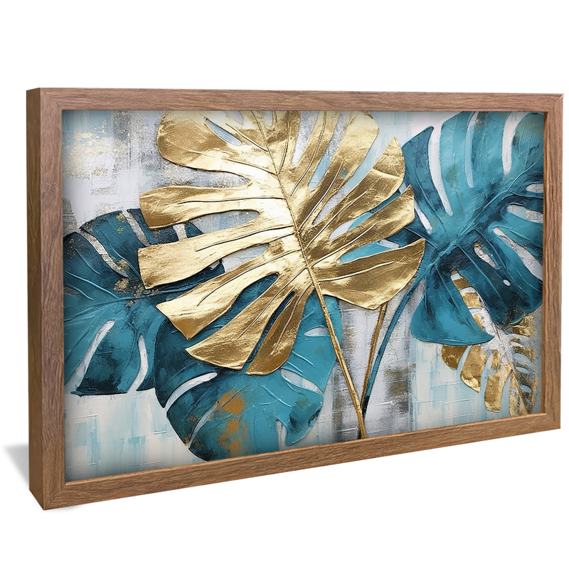 Golden Blue Leaves V965 Canvas