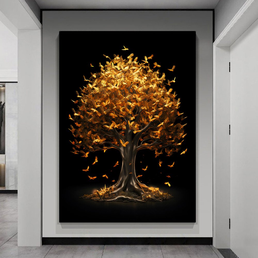 Golden Flowers Tree Canvas