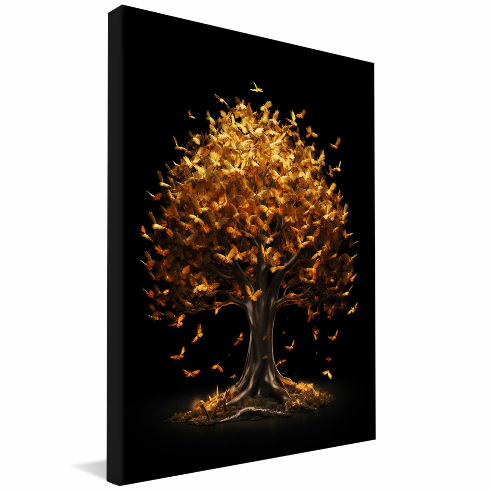 Golden Flowers Tree Canvas