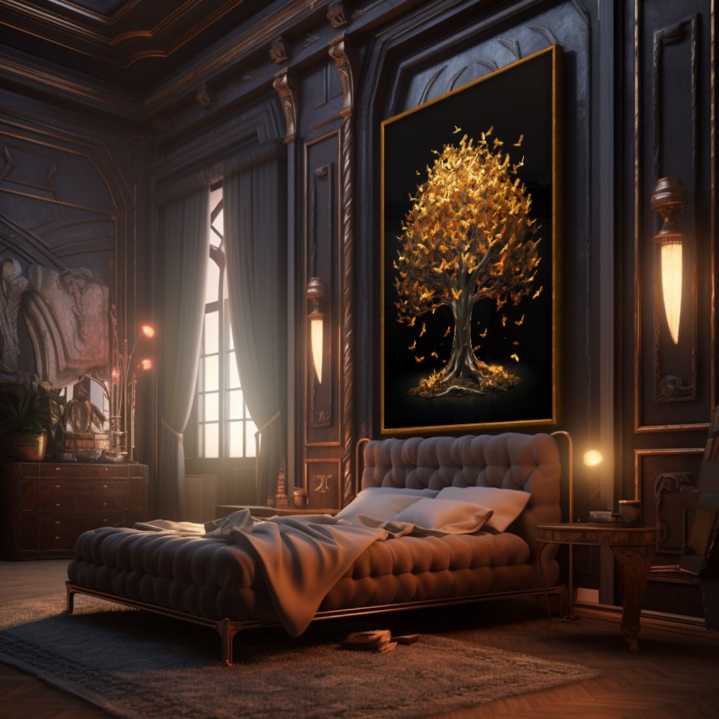 Golden Flowers Tree Canvas