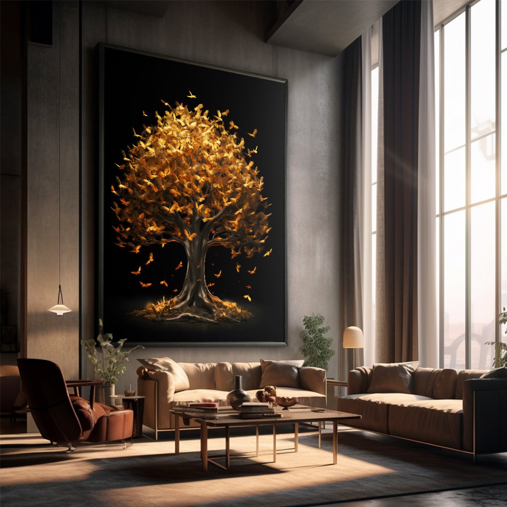 Golden Flowers Tree Canvas