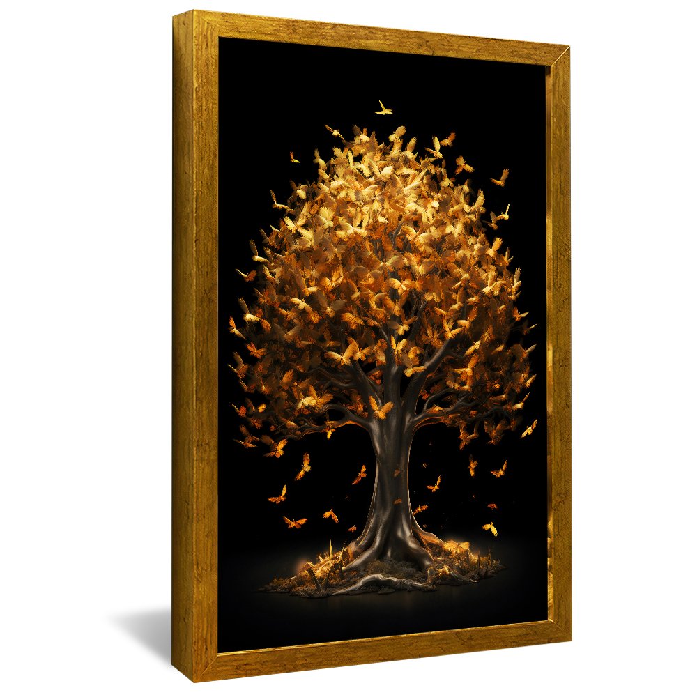 Golden Flowers Tree Canvas