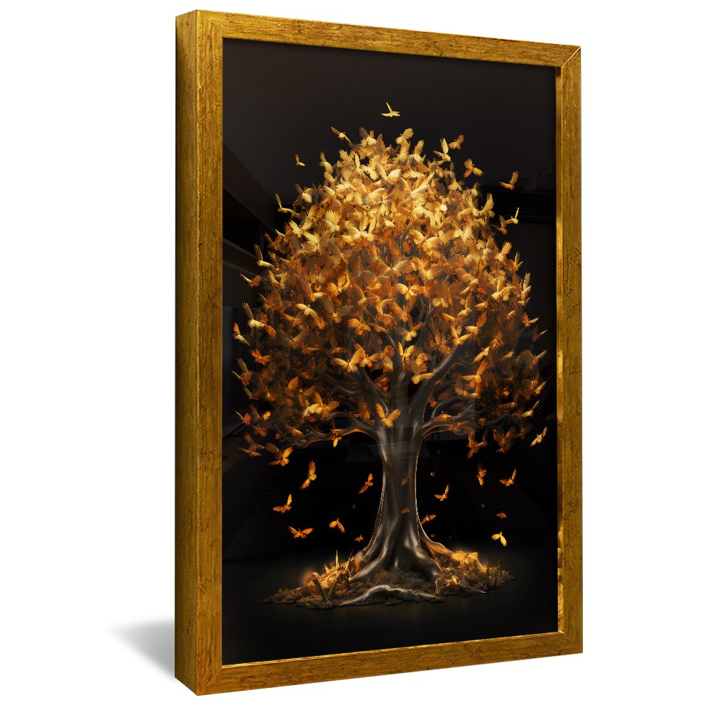 Golden Flowers Tree Canvas