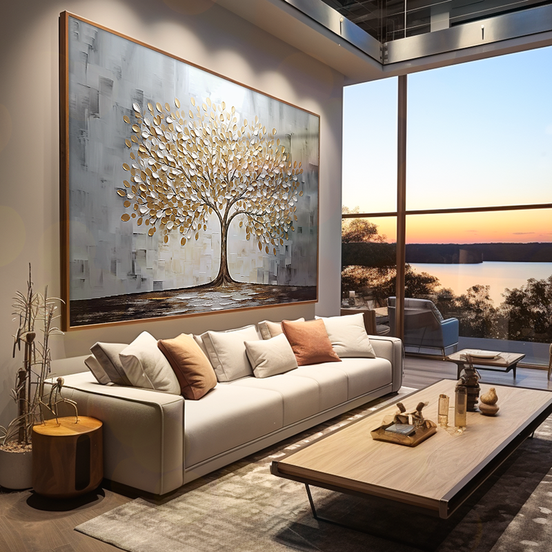 Golden Tree and Leaves V852 Canvas
