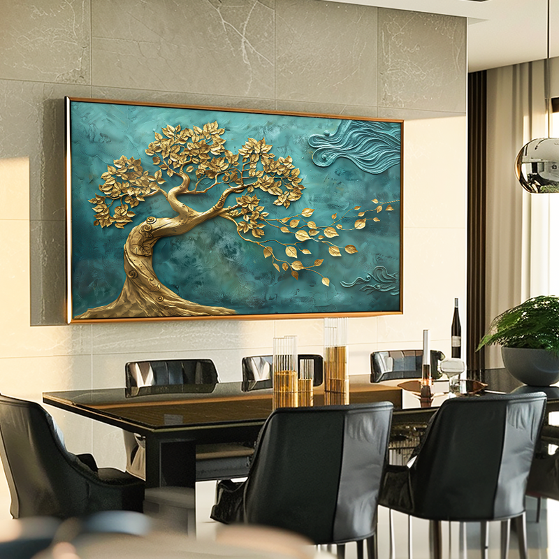 Golden Tree in Turquoise V1491 Canvas