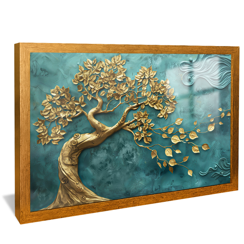 Golden Tree in Turquoise V1491 Canvas