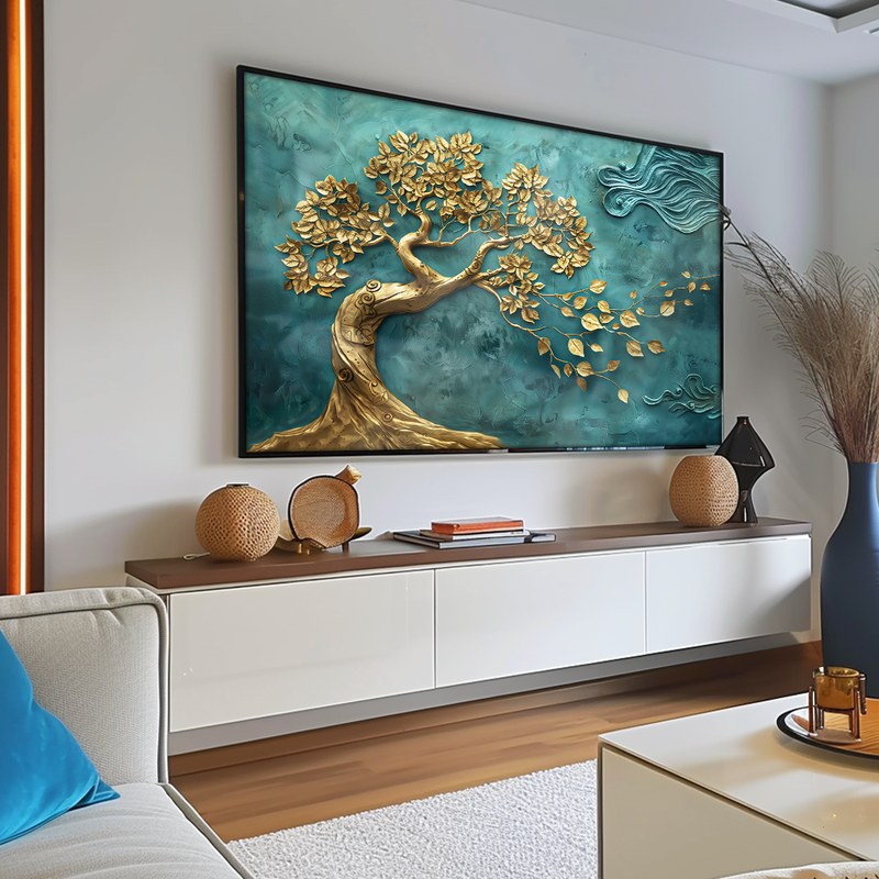 Golden Tree in Turquoise V1491 Canvas