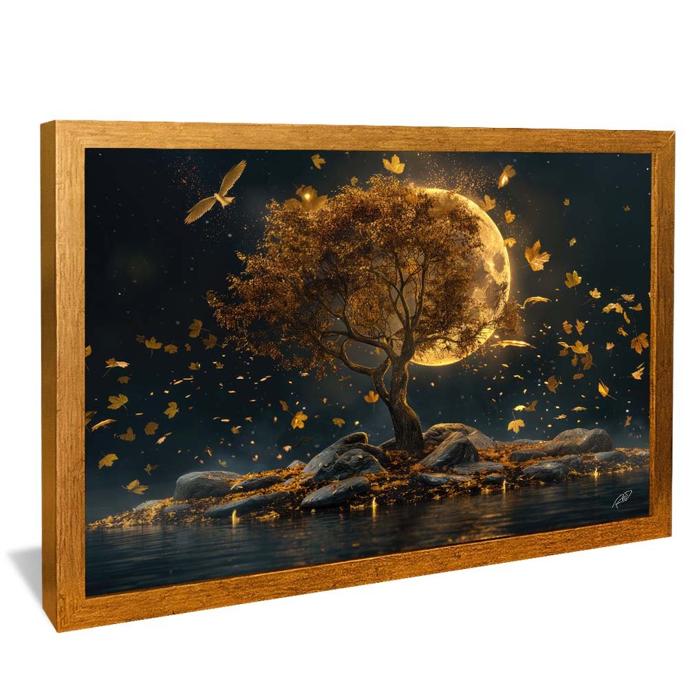 Golden Tree on the Moon Canvas