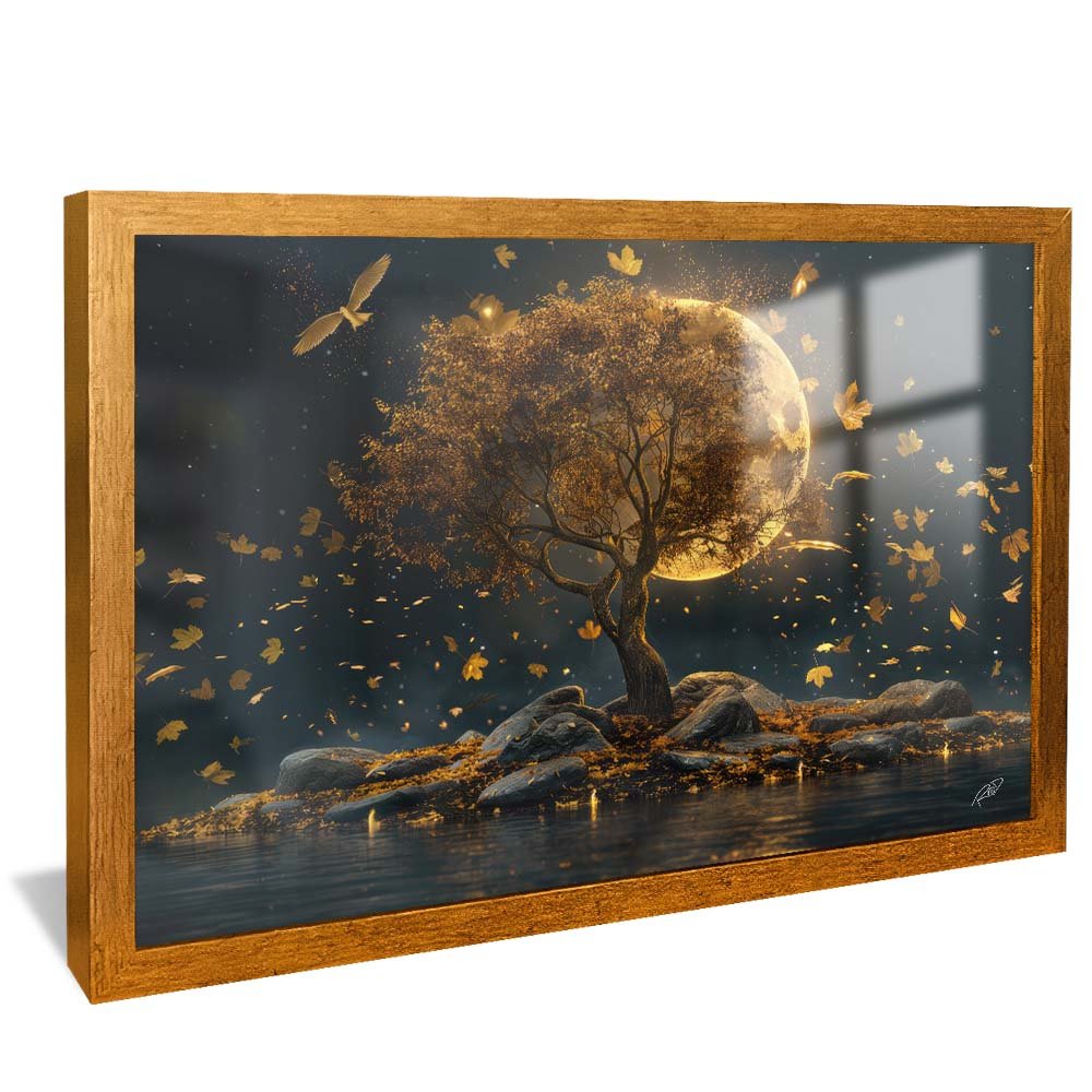 Golden Tree on the Moon Canvas