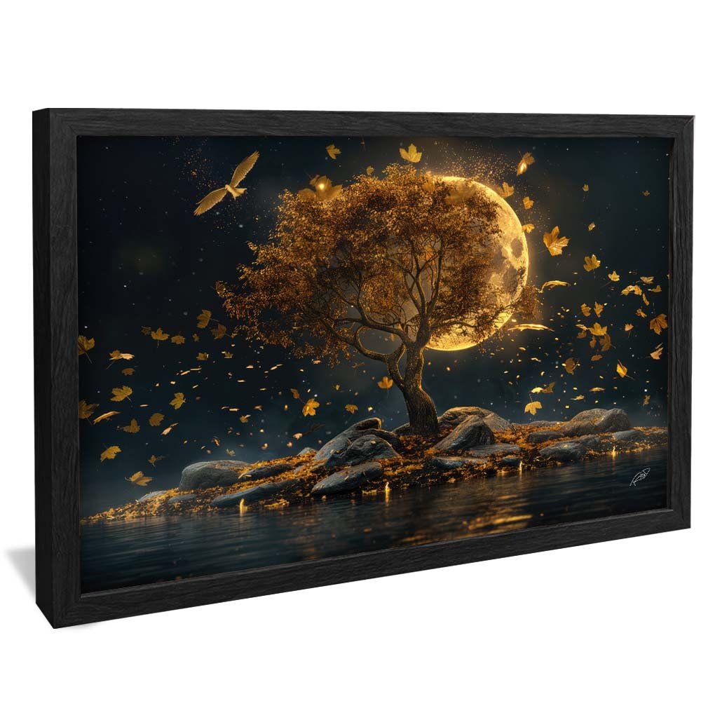 Golden Tree on the Moon Canvas