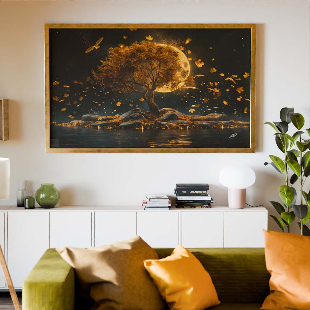 Golden Tree on the Moon Canvas