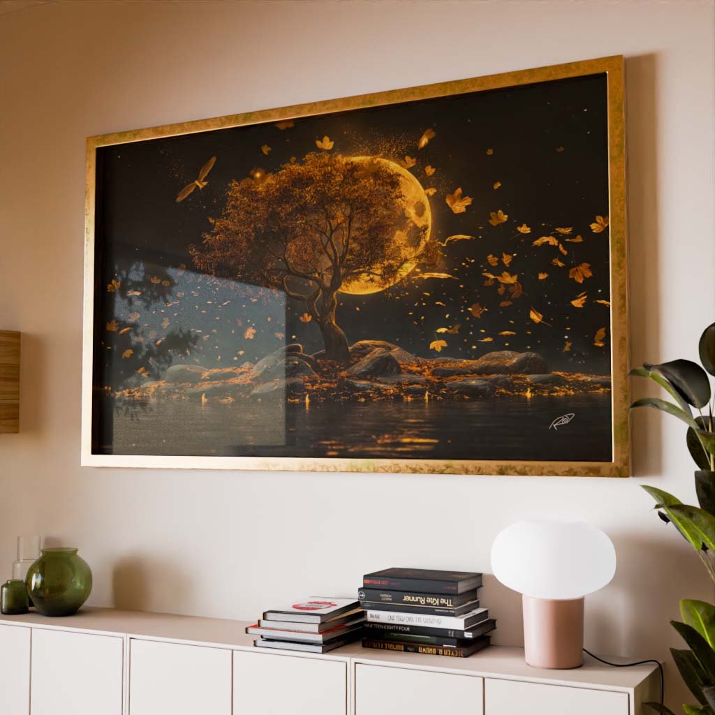 Golden Tree on the Moon Canvas