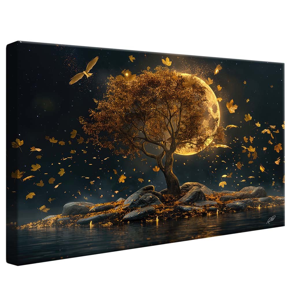 Golden Tree on the Moon Canvas