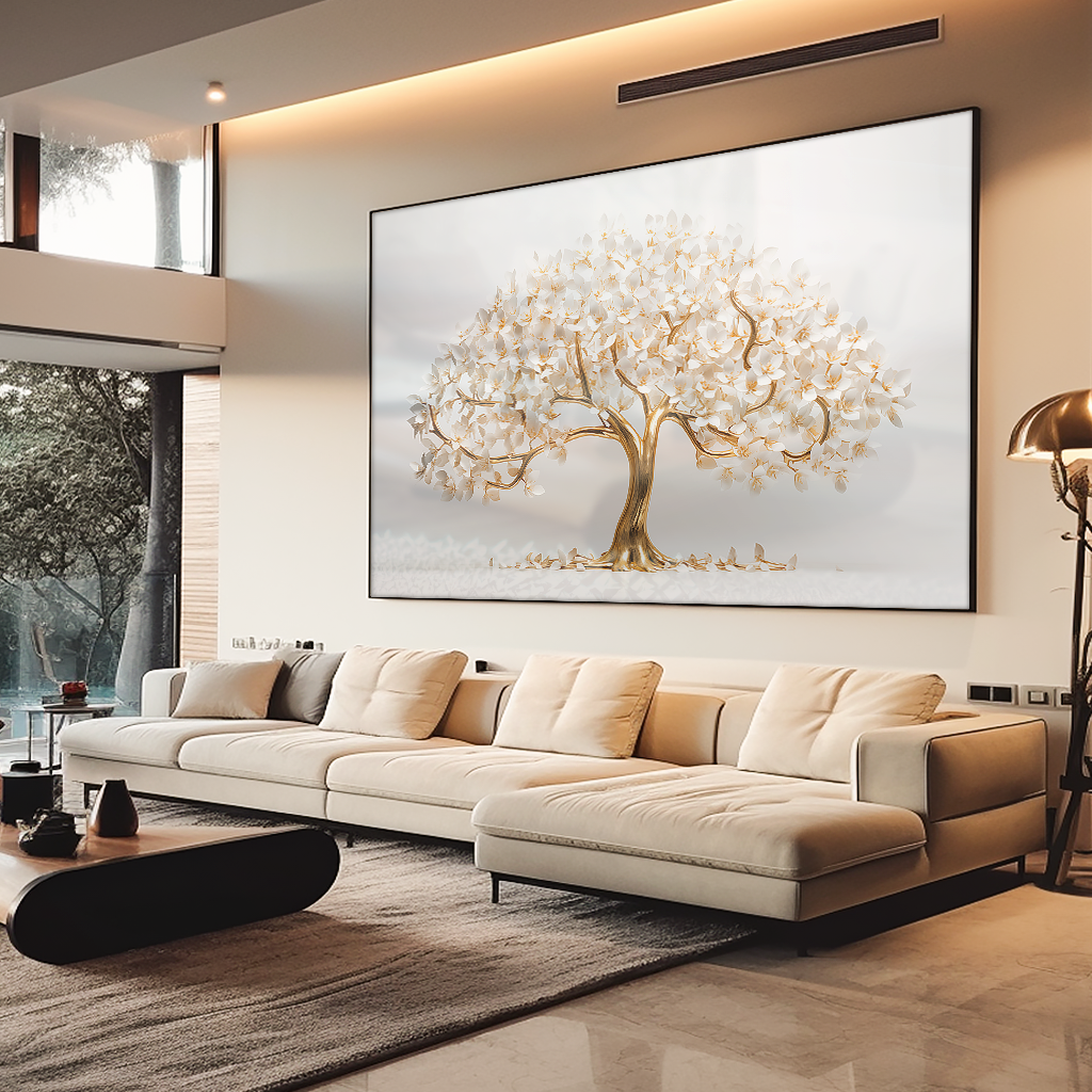 Golden Tree with White Petals V861 Canvas