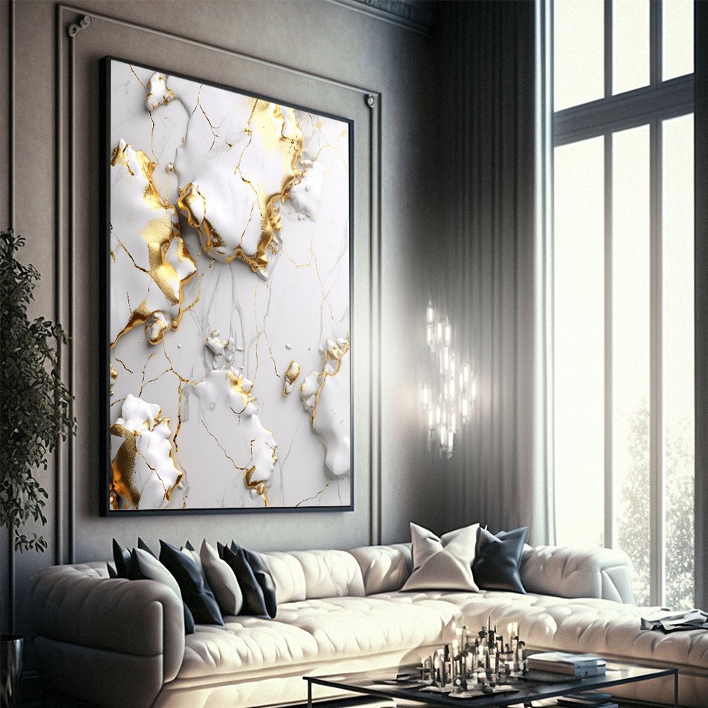 Golden White Marble Abstract Canvas