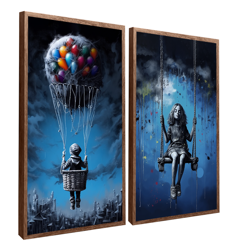 2 Pieces Graffiti Art Boy And Girl Canvas V826