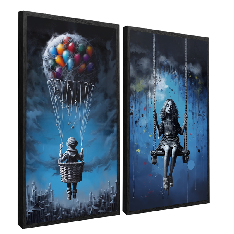 2 Pieces Graffiti Art Boy And Girl Canvas V826