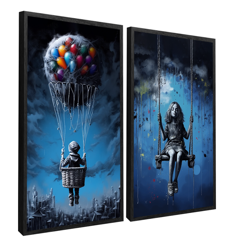 2 Pieces Graffiti Art Boy And Girl Canvas V826