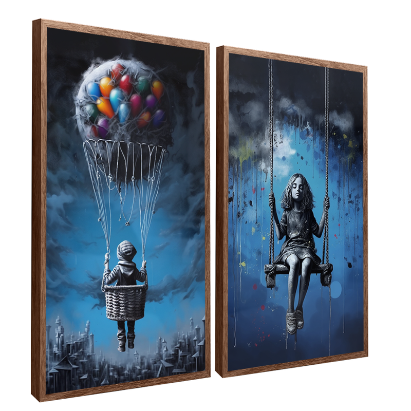 2 Pieces Graffiti Art Boy And Girl Canvas V826