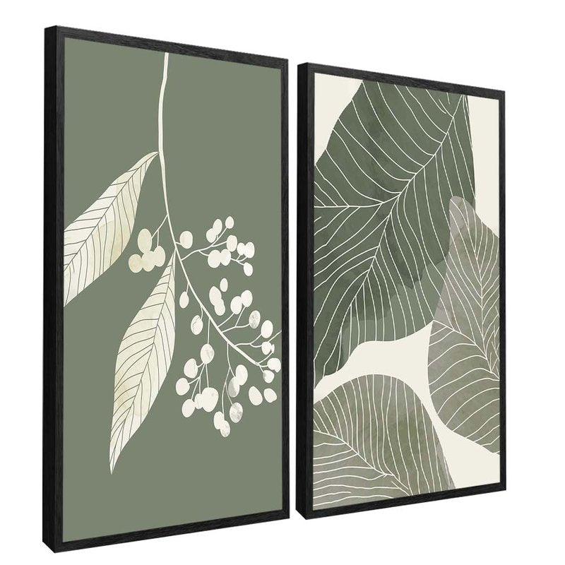 Green and White Floral Duo Canvas V1708