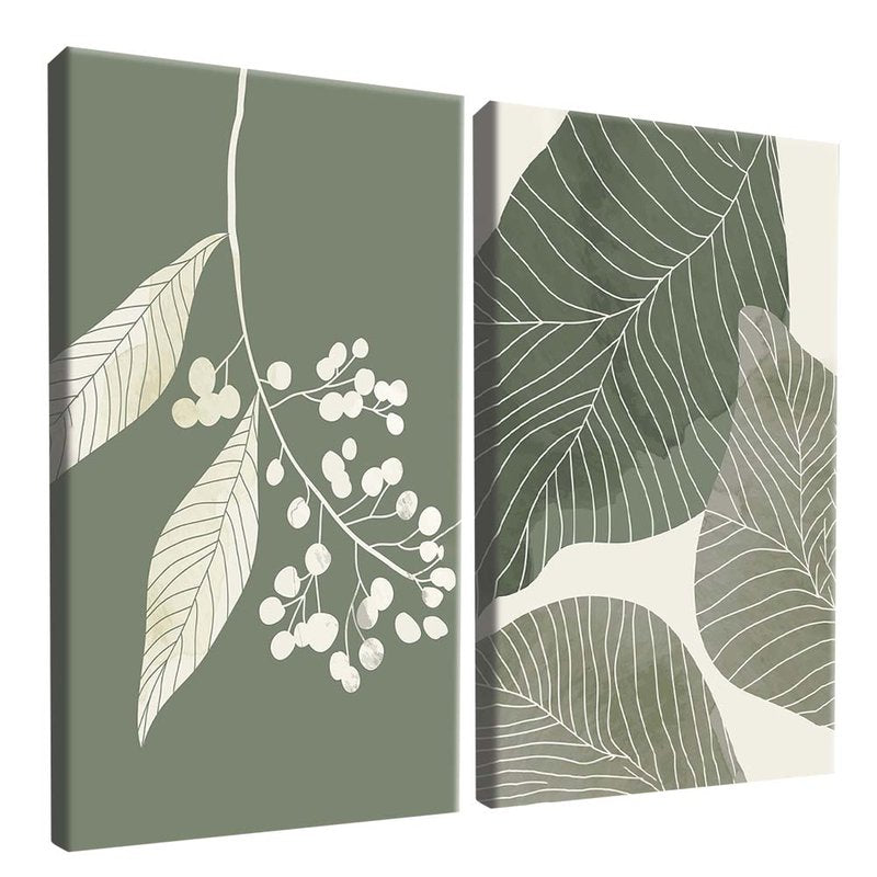 Green and White Floral Duo Canvas V1708