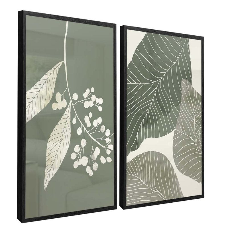 Green and White Floral Duo Canvas V1708