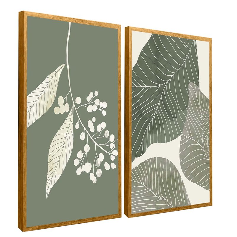 Green and White Floral Duo Canvas V1708