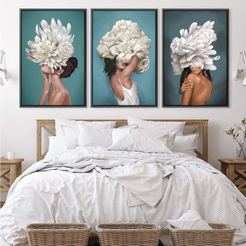 Hidden Women Flowers 3 Screens Canvas