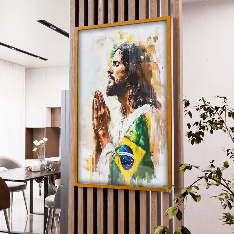 Jesus Praying with Brazilian Flag V1860 Canvas