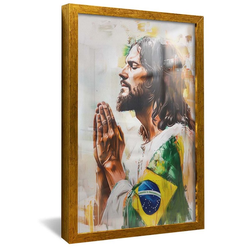 Jesus Praying with Brazilian Flag V1860 Canvas