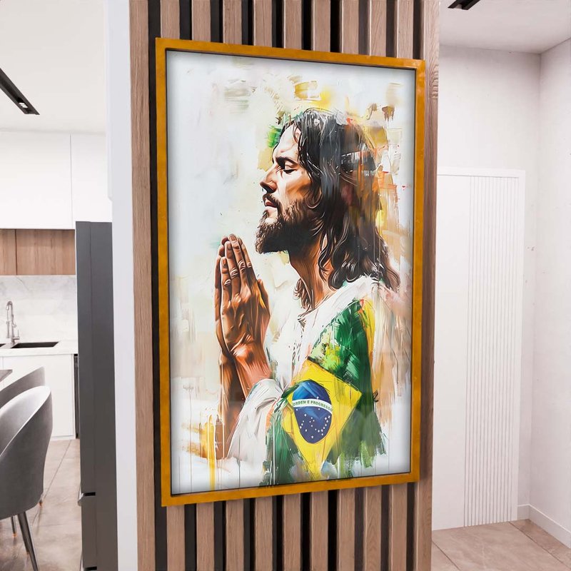 Jesus Praying with Brazilian Flag V1860 Canvas