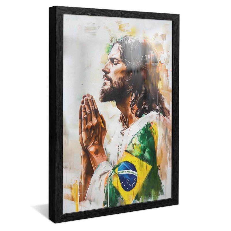 Jesus Praying with Brazilian Flag V1860 Canvas