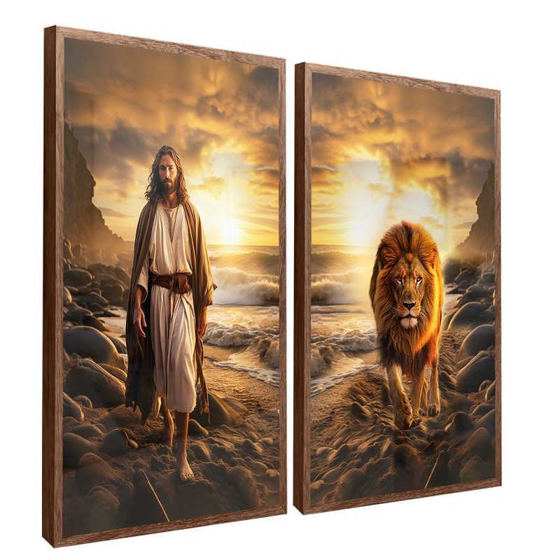 Jesus And Lion On The Beach Canvas V1575