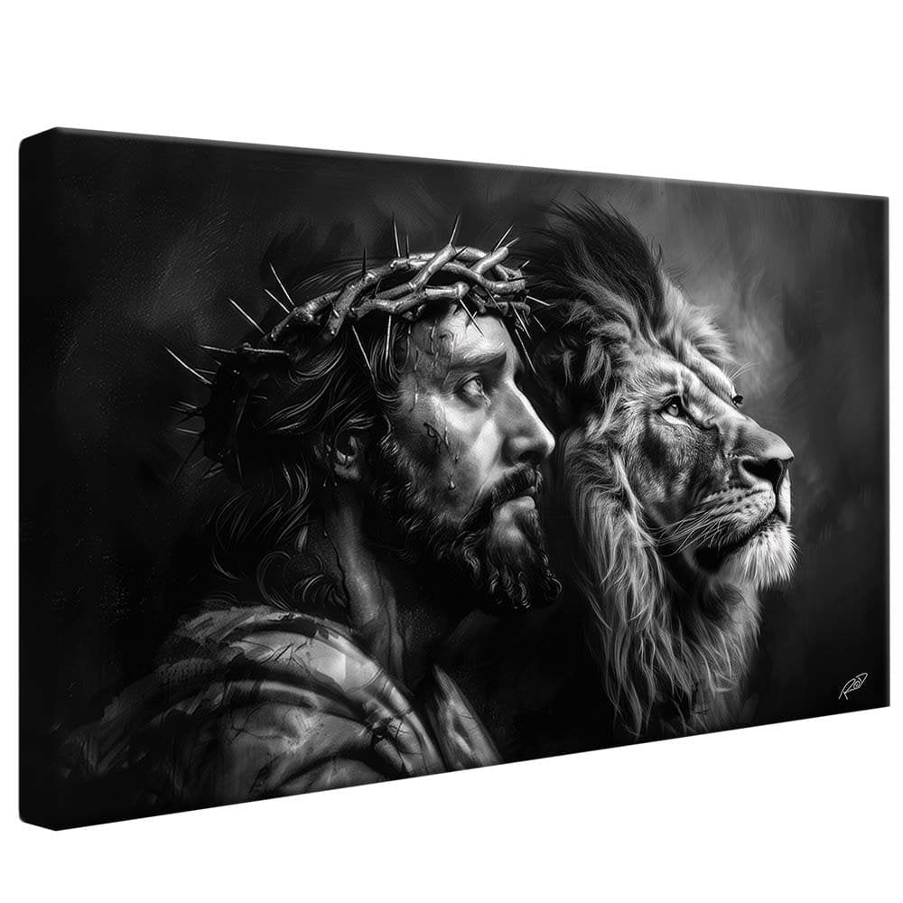 Jesus and Lion Black and White V1749 Canvas