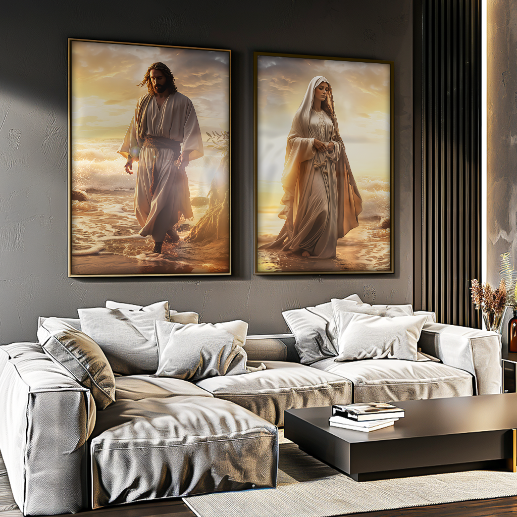 Jesus and Mary on the Beach V1576 Canvas