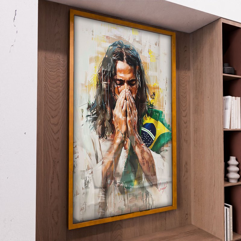 Jesus in Prayer Using Brazilian Flag V1861 Canvas