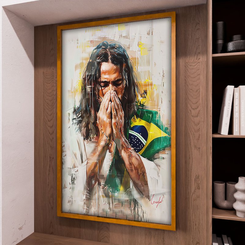 Jesus in Prayer Using Brazilian Flag V1861 Canvas