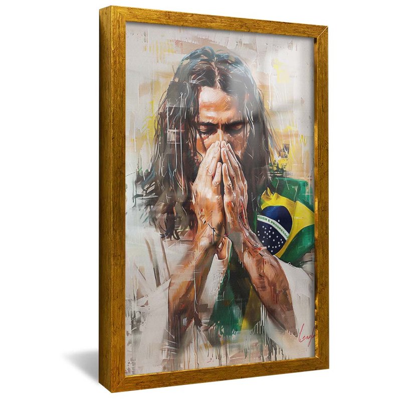 Jesus in Prayer Using Brazilian Flag V1861 Canvas