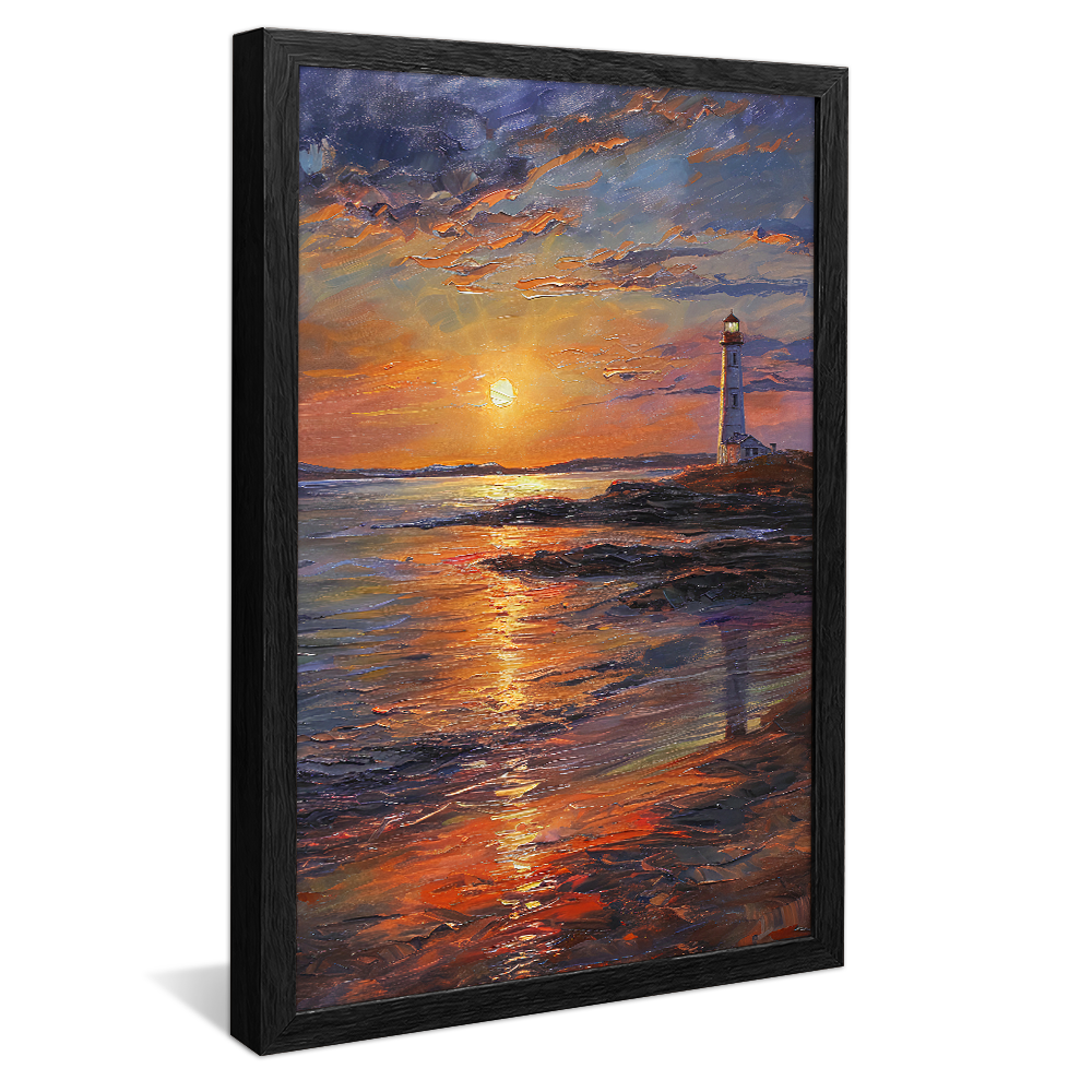 Lighthouse at Sunset Painting V1163 Canvas